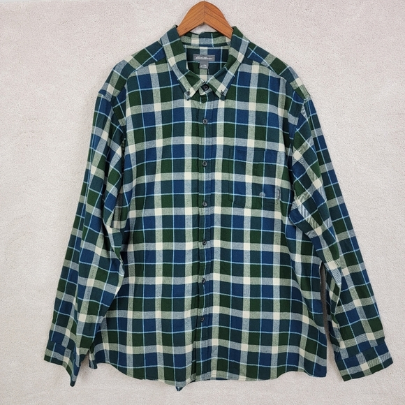 Eddie Bauer Peacock Blue Green Plaid Field Flannel Button Down Shirt Sz XXL NEW - Picture 3 of 10